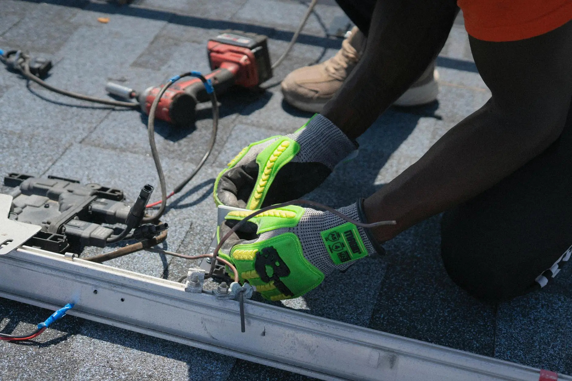 A close-up of a high-quality asphalt shingle installation, showing precise alignment and professional finishing.