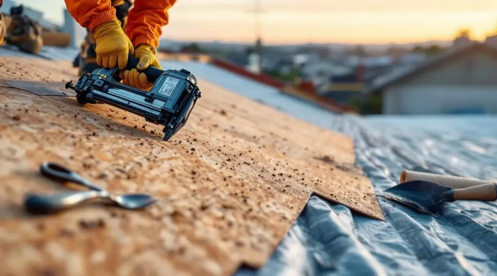 A professional roofing crew installing high-quality asphalt shingles on a local Santa Ana residence.